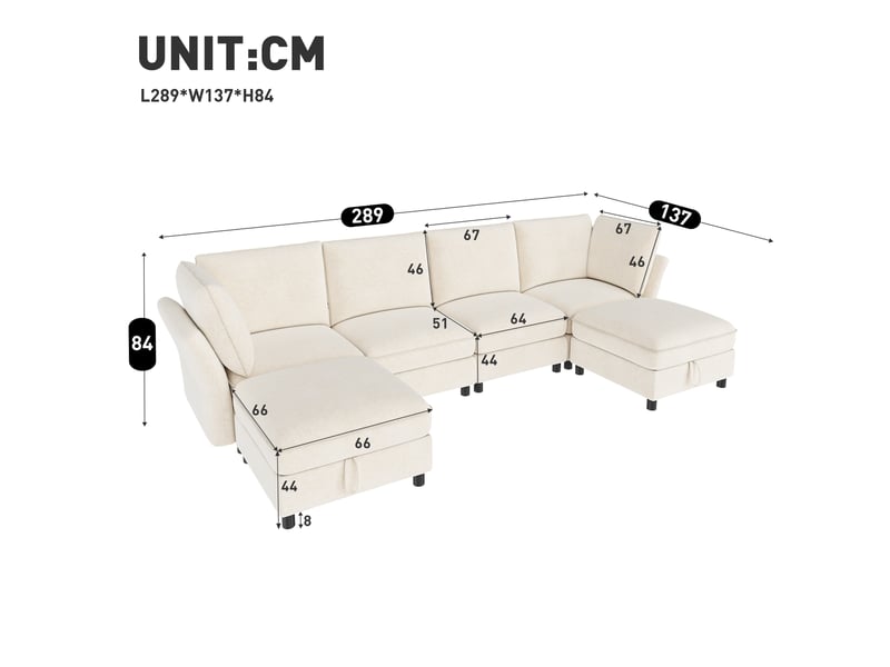  Canapé d'angle modulable en u 6 places tissu chenille beige  - Conforama D