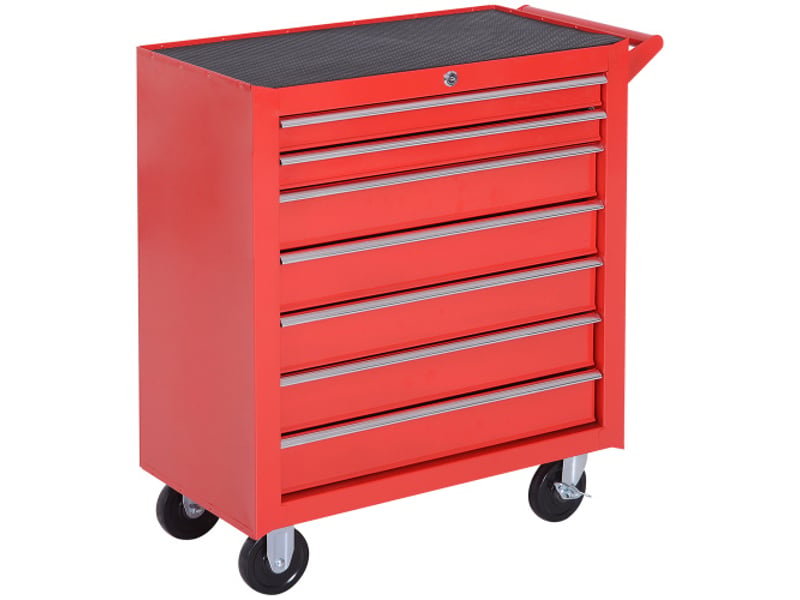  Servante d’atelier mobile en acier rouge, 7 tiroirs verrouillables, roulettes avec freins, charge max. 150 kg  - Conforama A