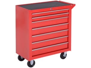 Servante d’atelier mobile en acier rouge, 7 tiroirs verrouillables, roulettes avec freins, charge max. 150 kg