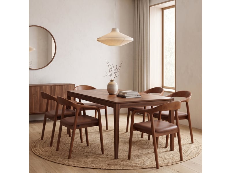 Selsey battione - chaise de salle à manger en bois avec accoudoirs - 56 cm - similicuir brun avec pieds noyer Battione - Conforama B