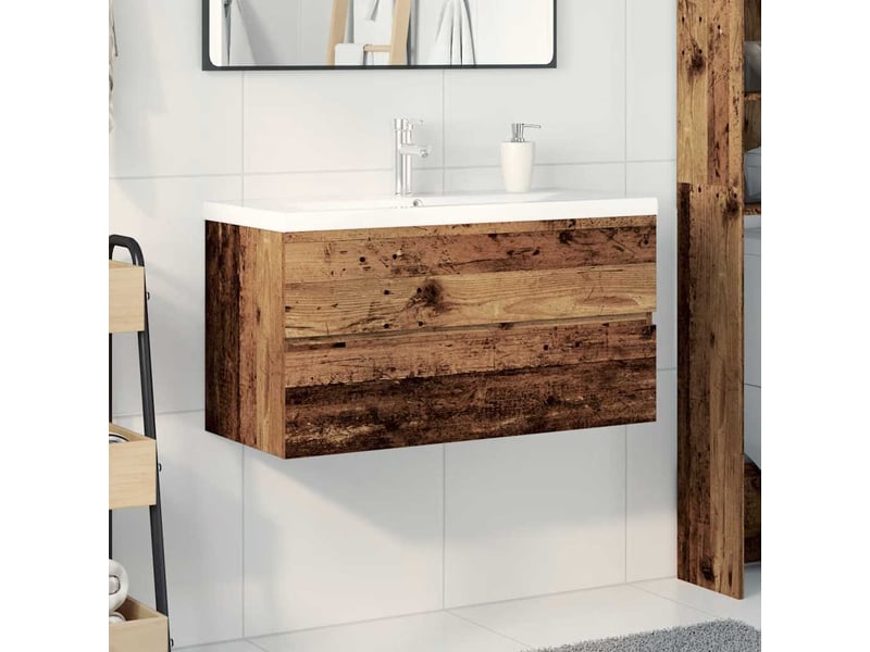  Meuble de lavabo avec bassin et robinet intégrés vieux bois shl2684  - Conforama C