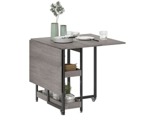 Table pliante à 2 abattants pour 4 personnes avec 2 étagères ouvertes, en bois et métal, 133,4 x 80 x 75 cm, grise