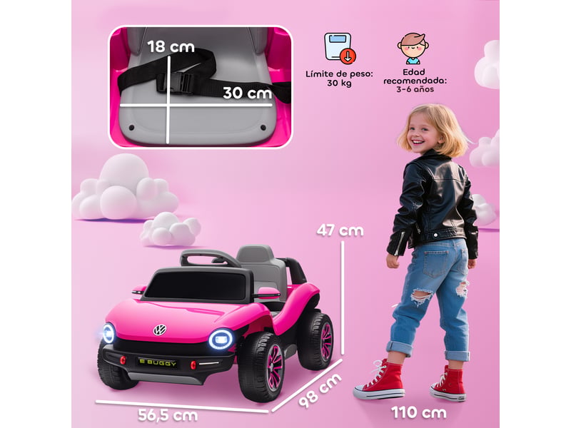  Voiture électrique pour enfants de 3 ans et plus, volkswagen e-buggy 12v avec télécommande 2,4 ghz, roues avec suspension, rose  - Conforama E