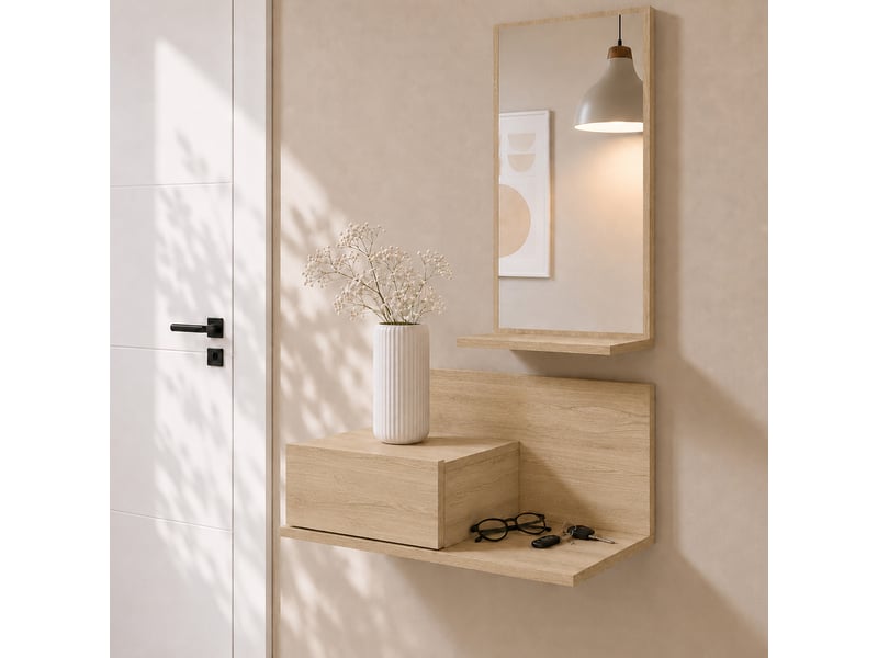  Meuble d'entrée | 1 tiroir avec miroir | console d'entrée | vestiaire | finition en couleur sonoma | 60x85,5x30cm | modèle isabela Isabela - Conforama B