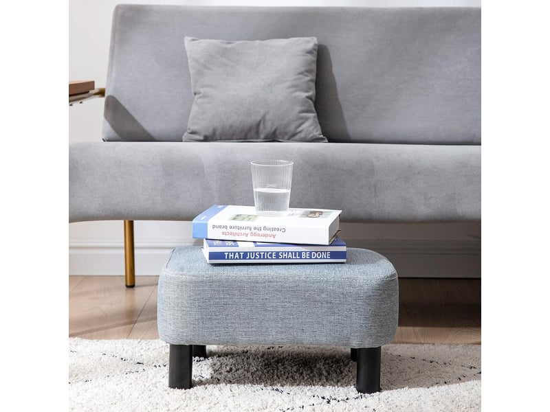  Pouf repose pied  pieds en bois 36x25x22cm bleu clair  - Conforama D