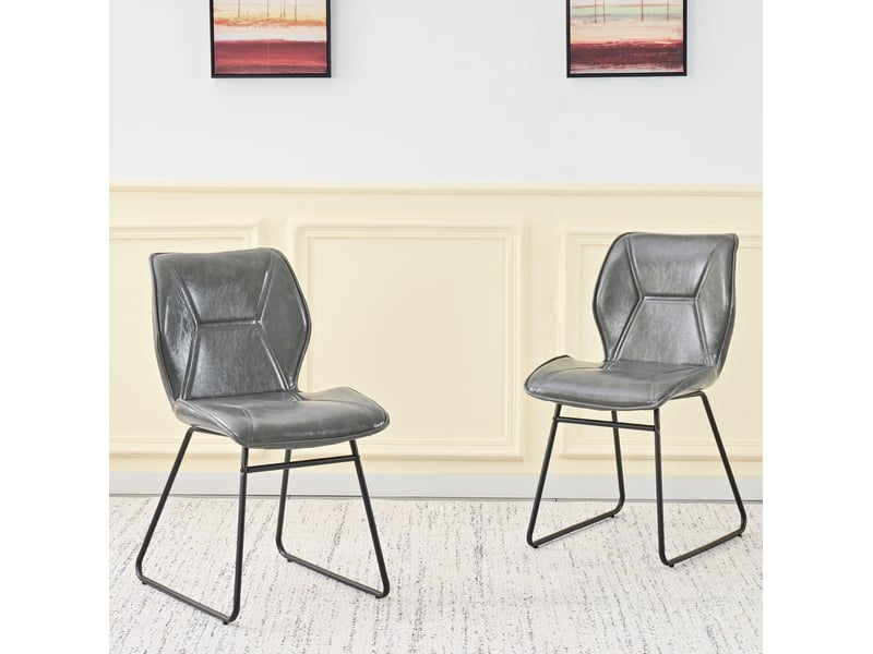  Lot de 2 chaises de salle à manger moderne 60x47x81 cm, cuisine, ergonomique, cadre en métal, assise pu, gris  - Conforama B