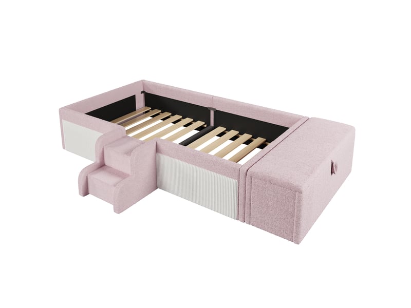  Lit banquette rembourré 90x190 cm en velours rose avec escalier et rangement Morn Vibe - Conforama A