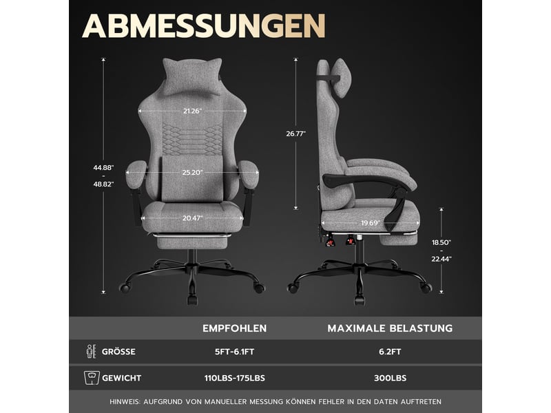  Chaise de bureau ergonomique inclinable avec repose-pieds - lpospi - accoudoirs synchronisés, tissu gris clair  - Conforama D