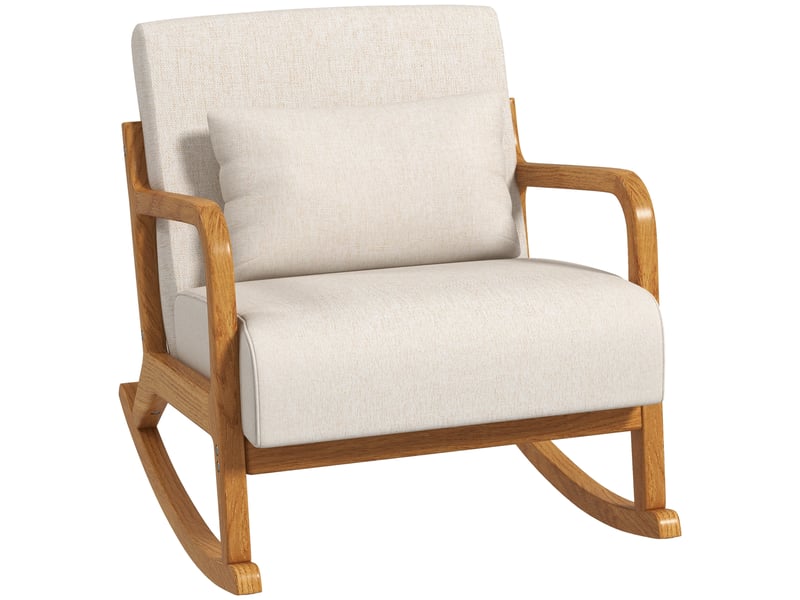  Fauteuil à bascule rembourré avec accoudoirs, fauteuil relax pour chambre et salon, structure en bois, blanc crème, 64,5x92x81,5 cm  - Conforama A