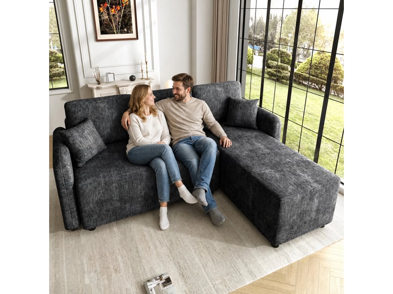 Canapé d'angle 3 places - forme en l avec surface de couchage 144 cm - revêtement chenille haute qualité 187.5x144x85.5cm - Conforama D