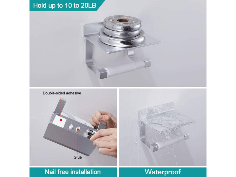  Porte-papier toilette adhésif puissant, auto-adhésif, aluminium argenté  - Conforama C