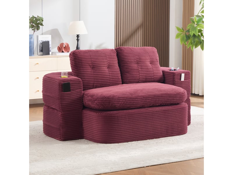  Canapé 2 places en velours côtelé bordeaux avec dossier haut et assise extra profonde pour salon  - Conforama B