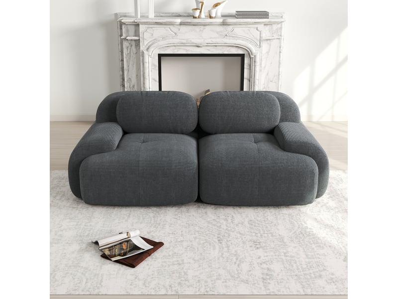  Canapé 2 places 208x103x70 cm modulaire en tissu corduroy gris  - Conforama B