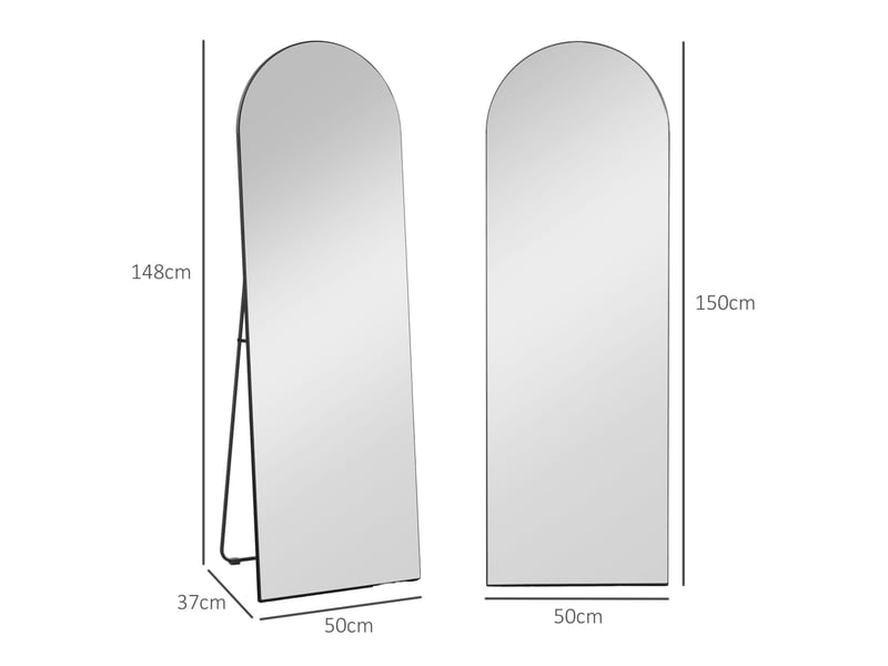  Miroir simple sur pied ou mural avec support pliable et protection anti-éclats, verre noir 50 × 150 cm  - Conforama D