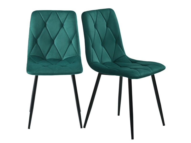 Ensemble table et chaises salle à manger (5 pièces) - table ronde moderne minimaliste en mdf avec marbre et pieds métalliques dorés, 4 chaises vertes en velours ergonomiques - Conforama D