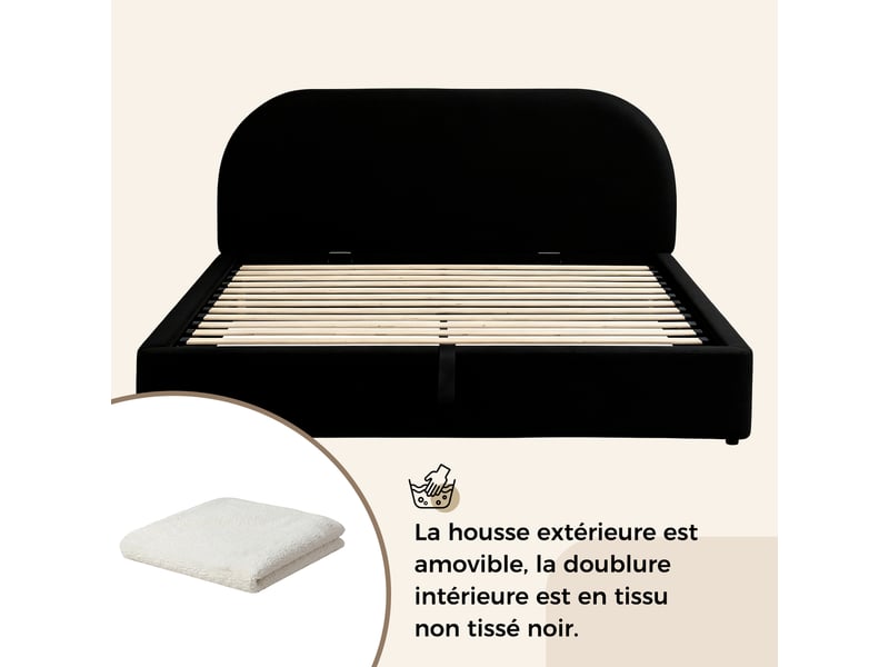 Lit coffre 180x200 cm en bouclé beige avec tête arrondie Fay Lum - Conforama E