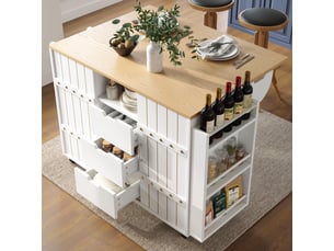 Desserte de cuisine,110x42x90 cm,avec roulettes et tiroirs,mdf,blanc