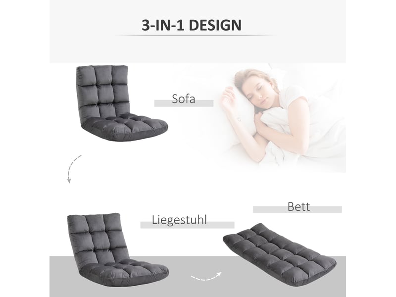  Fauteuil de sol 3-en-1 modenvie pliable avec dossier réglable 13 positions, gris foncé, 55 x 71 x 53,5 cm  - Conforama D