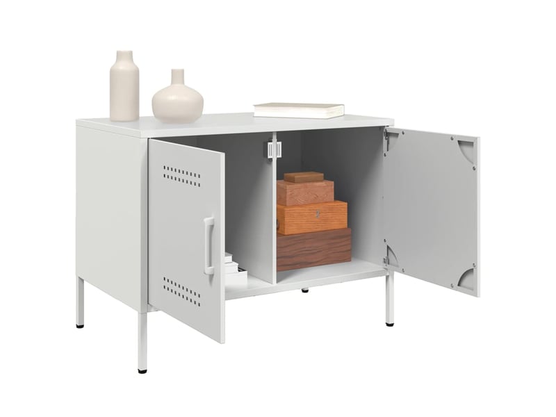  Lot de 2 meuble tv bas salon blanc 68x39x50,5 cm acier shl26480  - Conforama E