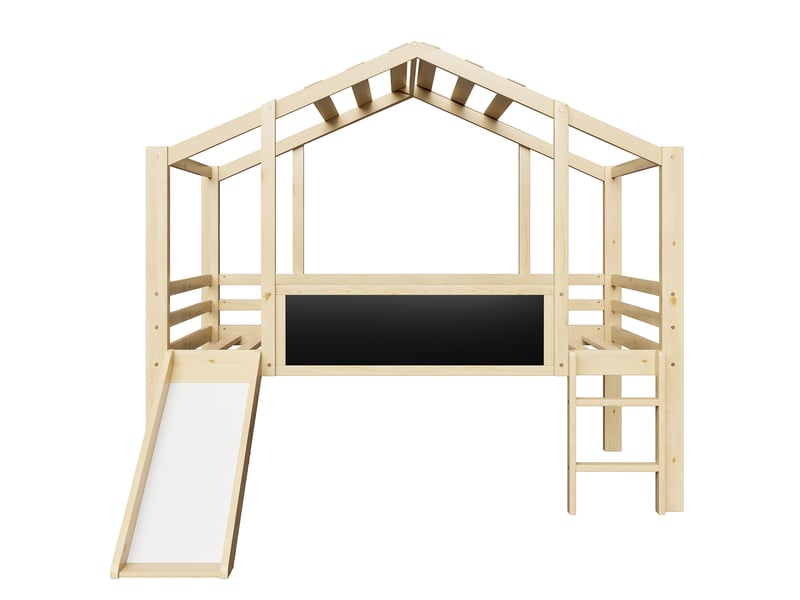  Lit mezzanine enfant avec toboggan et tableau graffiti, bois massif naturel, 90x200 cm, échelle sécurisée  - Conforama A