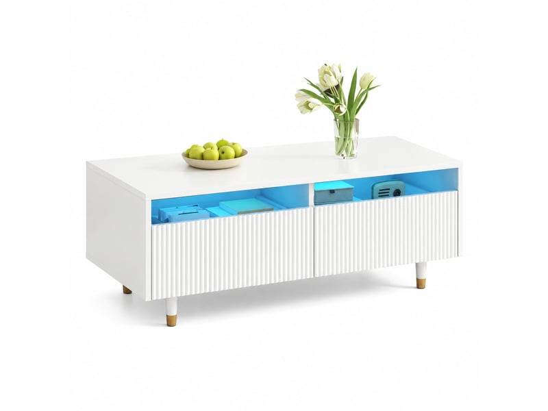  Table basse blanche avec 2 tiroirs et éclairage led multicolore  - Conforama A
