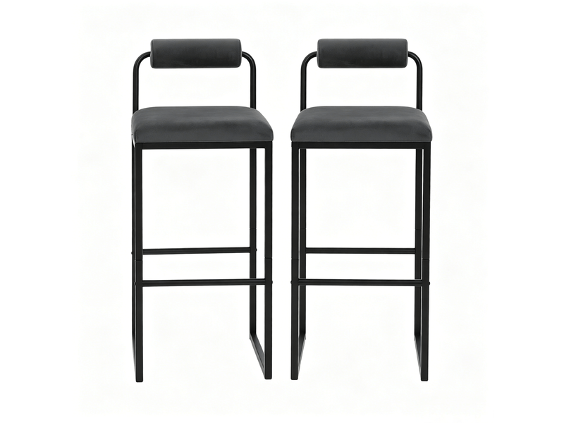  Tabourets de bar lot de 2 avec dossier et repose-pieds - lpospi - assise rembourrée, velours - gris foncé  - Conforama A