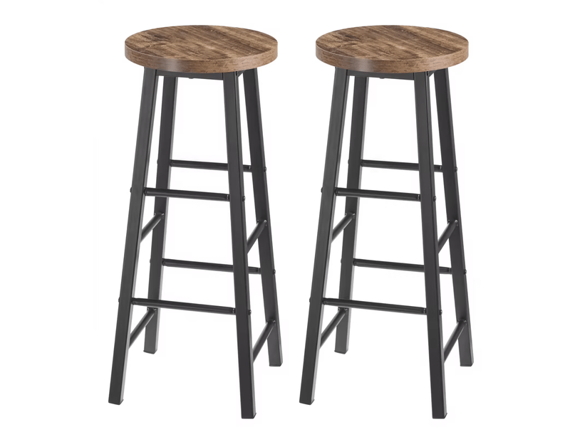  Tabouret de bar lot de 2 style industriel avec repose-pieds et patins de protection en mdf et métal noir vintage  - Conforama A