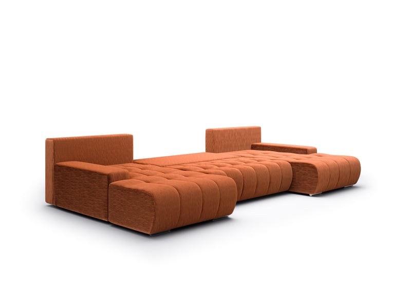  Canapé d'angle convertible velutti u velours côtelé poso orange, forme u avec coffre  - Conforama C