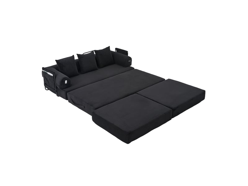  Canapé convertible, canapé-lit — avec pouf, poches latérales, en velours tricoté, noir  - Conforama B