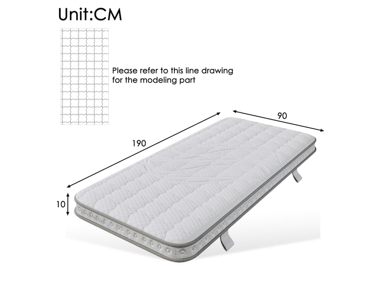 Matelas hybride tcqpz 90 x 190 cm 10 cm 7 zones h3 ressorts ensachés mousse froide blanc  - Conforama C