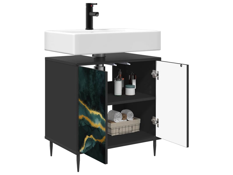  Armoire de salle de bain, meuble de rangement wijhe chêne noir 60x40x61 cm  - Conforama C