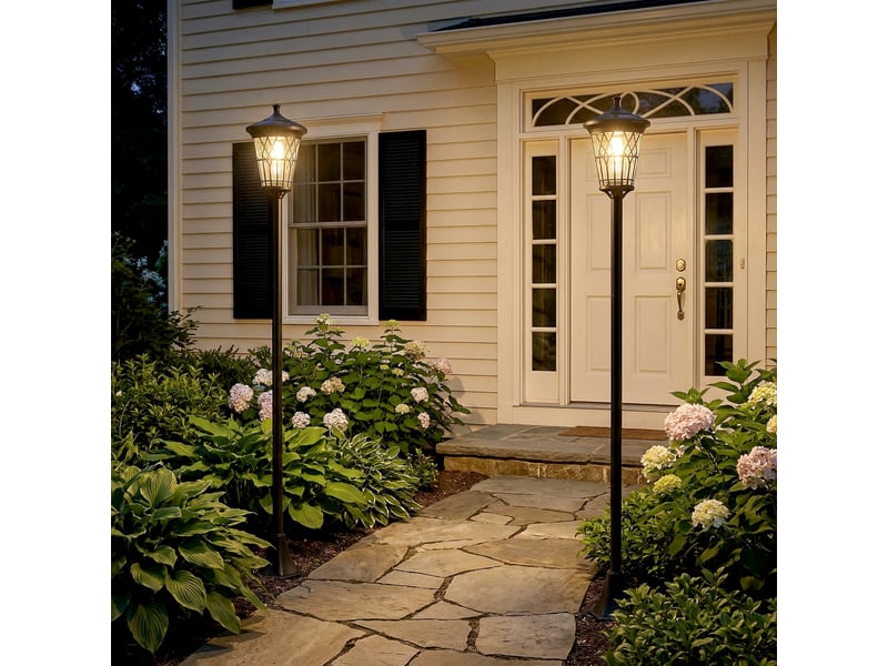  Lot de 2 lampes solaires d'extérieur à hauteur réglable, en acier inoxydable et abs, 23,5 x 23,5 x 186 cm, noires  - Conforama D