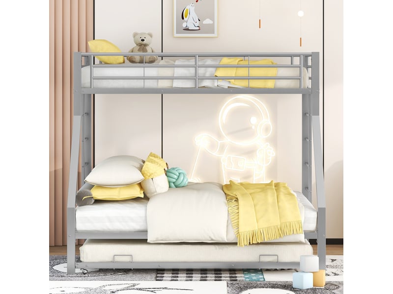 Lit superposé 90x200 cm avec lit gigogne 90x190 cm en métal argenté  - Conforama D