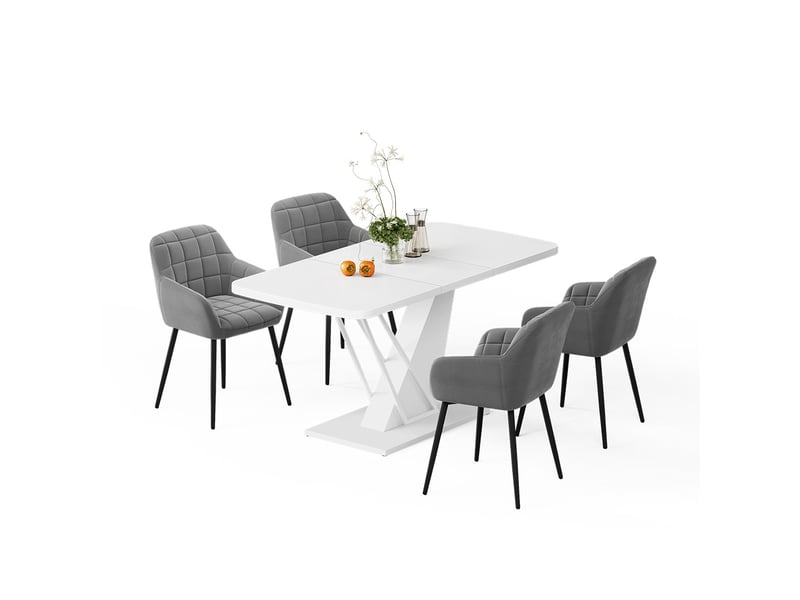 Vicco ensemble de table à manger, blanc, 120x80cm avec 4 chaises de salle à manger - Conforama E