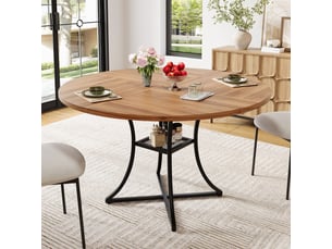 Table à manger ronde,100x100x75 cm,avec étagère,mdf,effet noyer noir