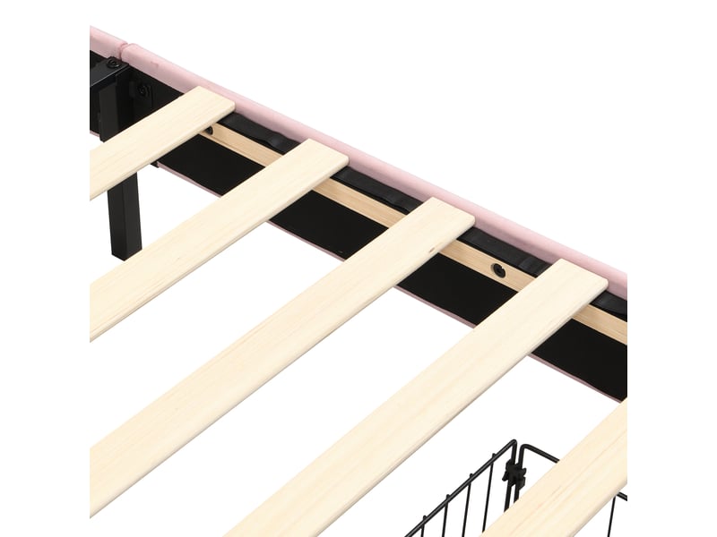 Lit enfant 140×200 cm avec 2 tiroirs, led pilotée par application et tête de lit en velours rose sans matelas - Conforama D