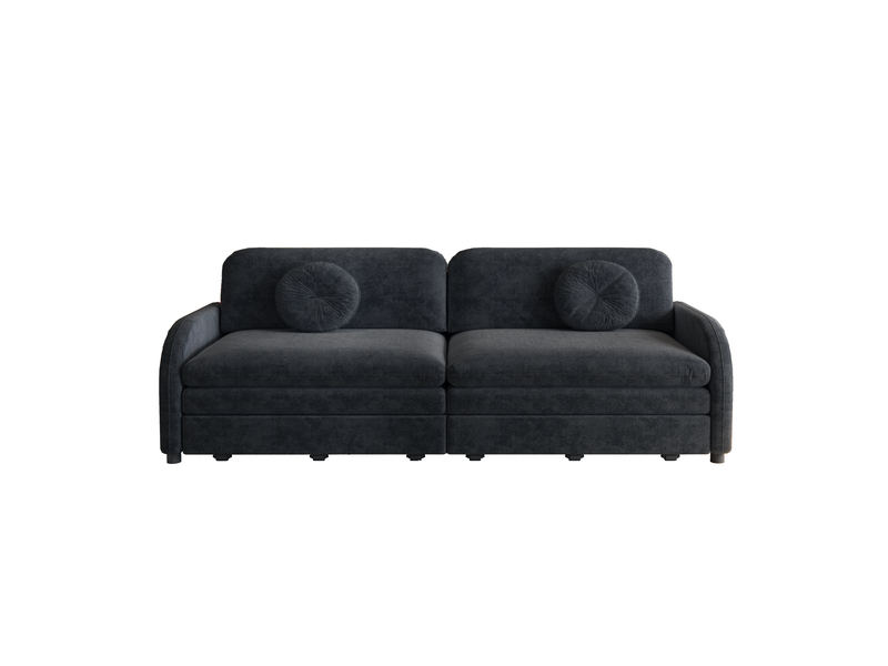 Canapé 3 places 3-en-1 extensible 206x84x90 cm en chenille noir - Conforama D