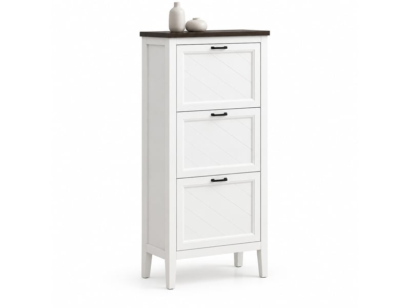  Meuble à chaussures étroit 12 à 18 paires, 3 compartiments abattants, blanc, mdf  - Conforama A