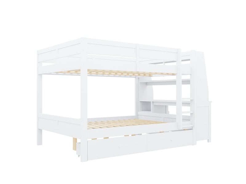  Lit superposé pour enfants de 140 x 200 cm, équipé d'un meuble de rangement, d'un bureau, d'une étagère et de tiroirs, blanc  - Conforama E