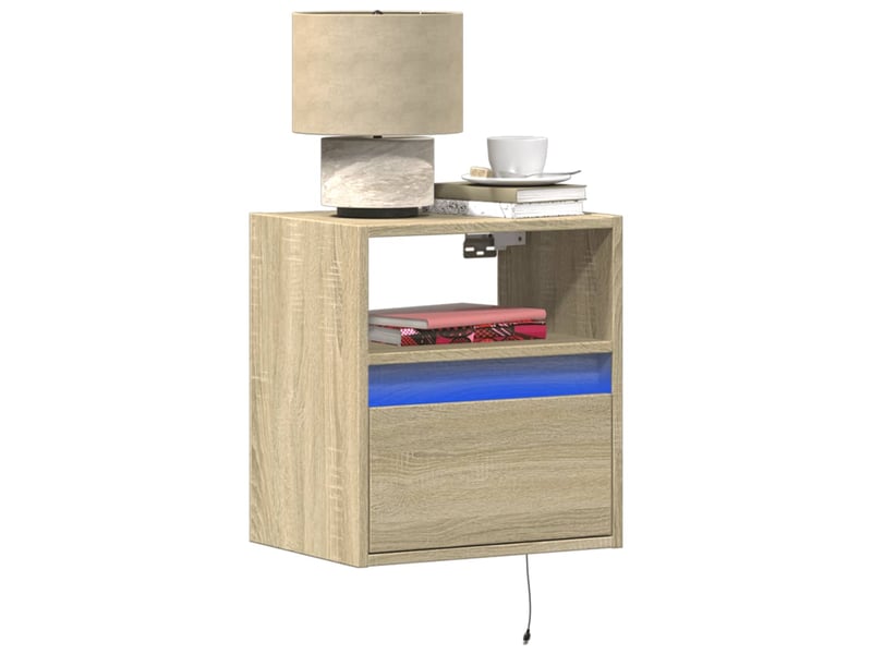  Vidaxl tables de chevet murales led chêne sonoma 2 pcs table de nuit 41 x 31 x 45 cm chambre  - Conforama B