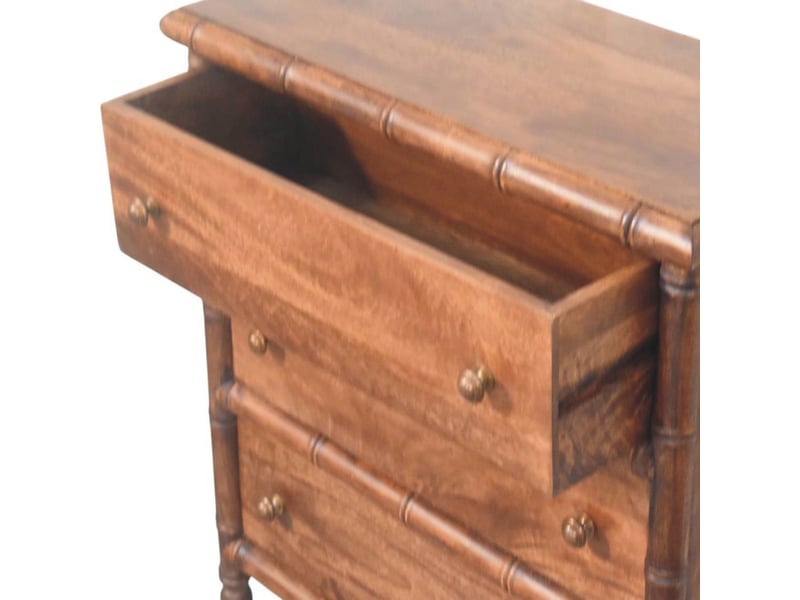  Artisan furniture commode en bois massif sculpté motif bambou, 3 tiroirs  - Conforama E