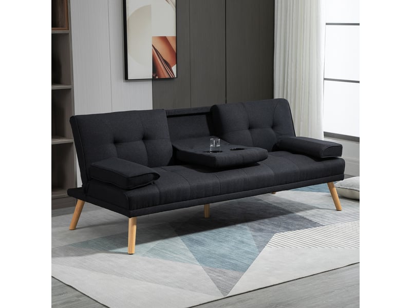  Canapé convertible 3 places avec dossier réglable, tablette rabattable et porte-gobelets en polyester gris  - Conforama B