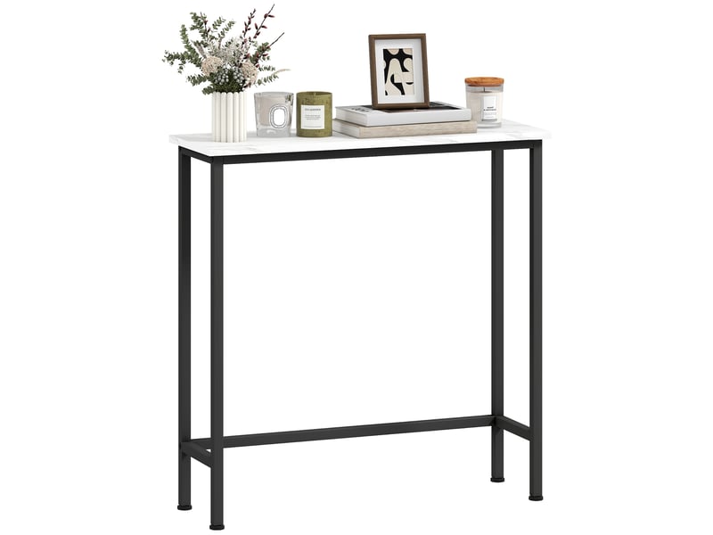  Console d'entrée avec plateau effet marbre, en bois et acier, 75 x 24 x 76 cm, noir et blanc  - Conforama A