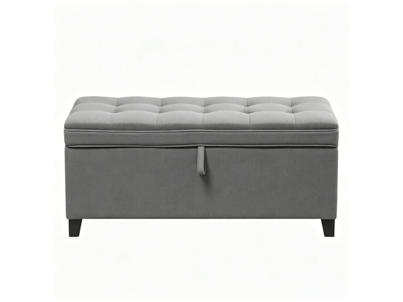  Banc de rangement tcqpz 120 x 40 x 48 cm capitonné 112 l tissu effet lin gris foncé  - Conforama A