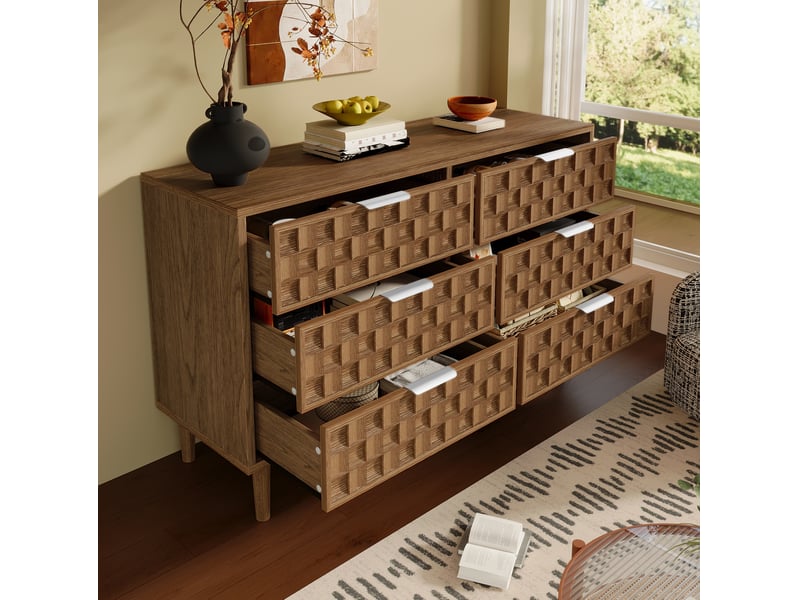  Buffet bas 120x37x77 cm 6 tiroirs mdf chêne  - Conforama C
