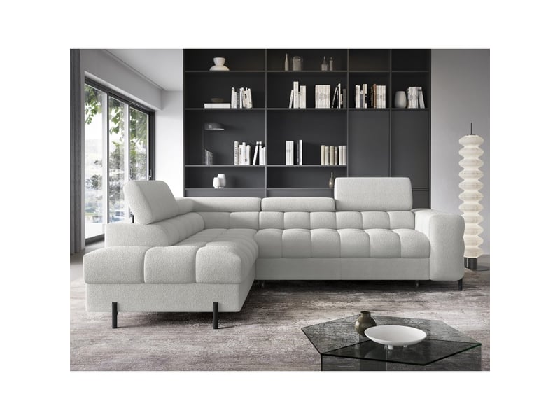  Canapé convertible gris clair ferrum 5 places angle gauche avec têtières 276x93x200cm  - Conforama E