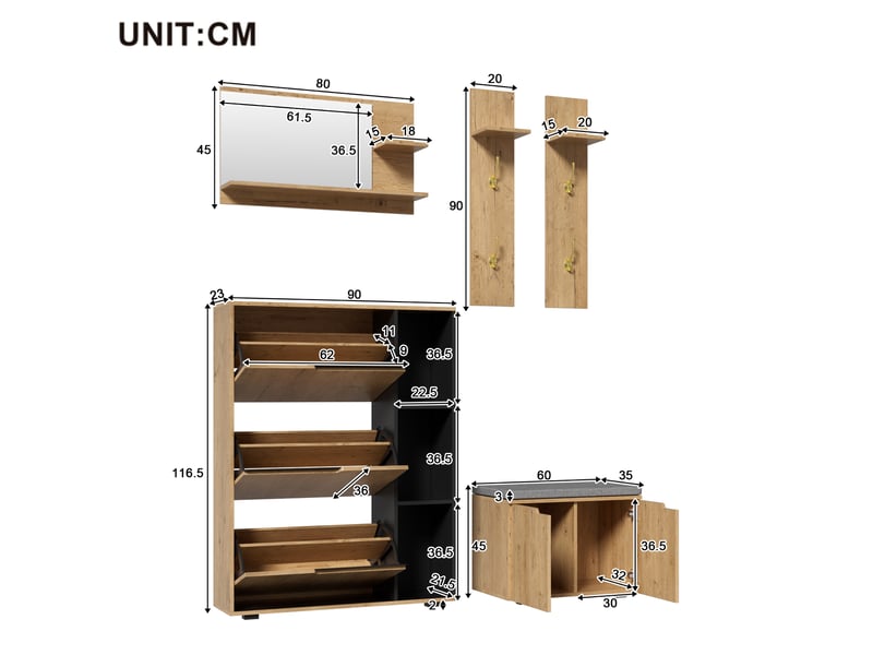  Portemanteau avec banc et rangement 150 x 161,5 cm en panneau de particules  - Conforama C