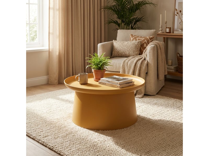 Table basse ronde 70 cm en polypropylène cres - jaune - Conforama B