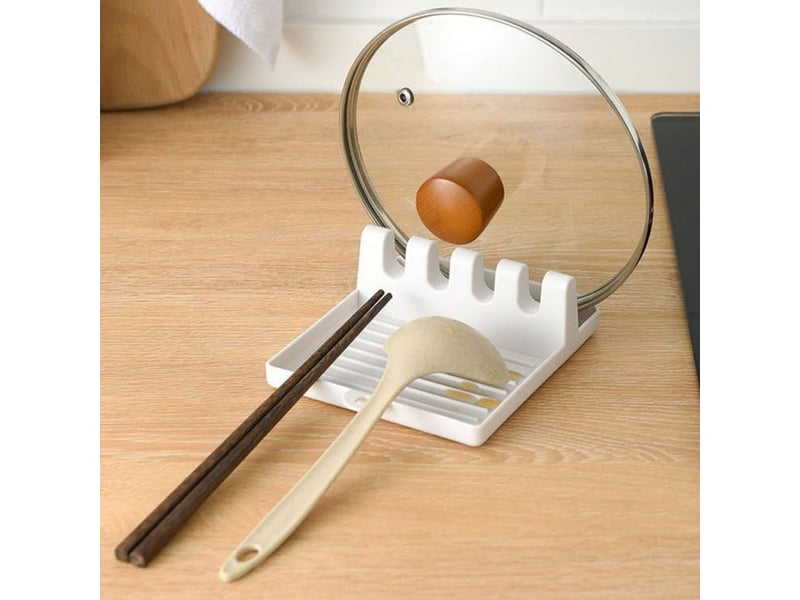  Porte-ustensiles - porte-cuillère - avec égouttoir - repose-cuillère pour comptoir - repose-cuillère - porte-couvercle de casserole - blanc - white  - Conforama B