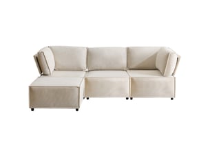 Canapé modulable modenvie convertible 4 places en tissu en lin beige 238 x 154 x 75 cm